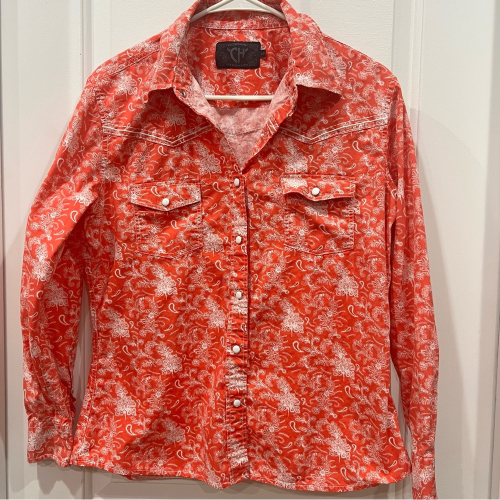 Cowgirl Hardwear Pearl Snap Paisley Western Stitch Rockabilly Medium Shirt Rodeo